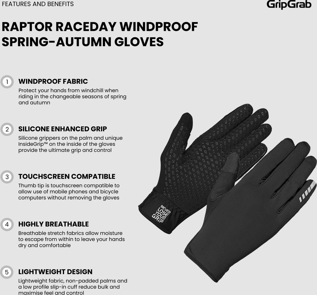 GripGrab Raptor RaceDay Winddichte Frühling-Herbst-Handschuhe