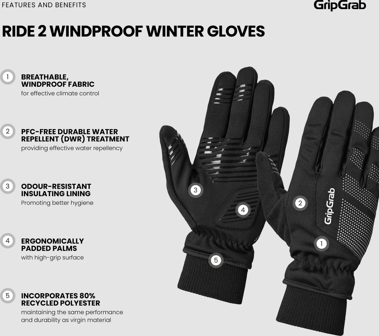 GripGrab Ride 2 Windproof Winter Gl - Simple Bike Store