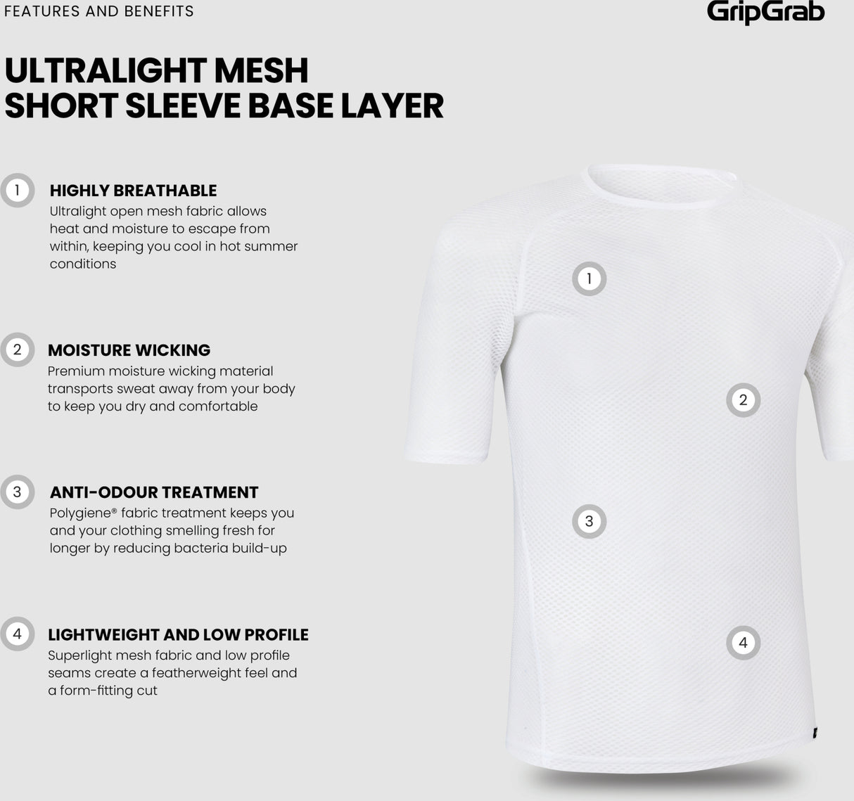 GripGrab Ultralight Mesh Short Sleeve Base Layer 2-Pack