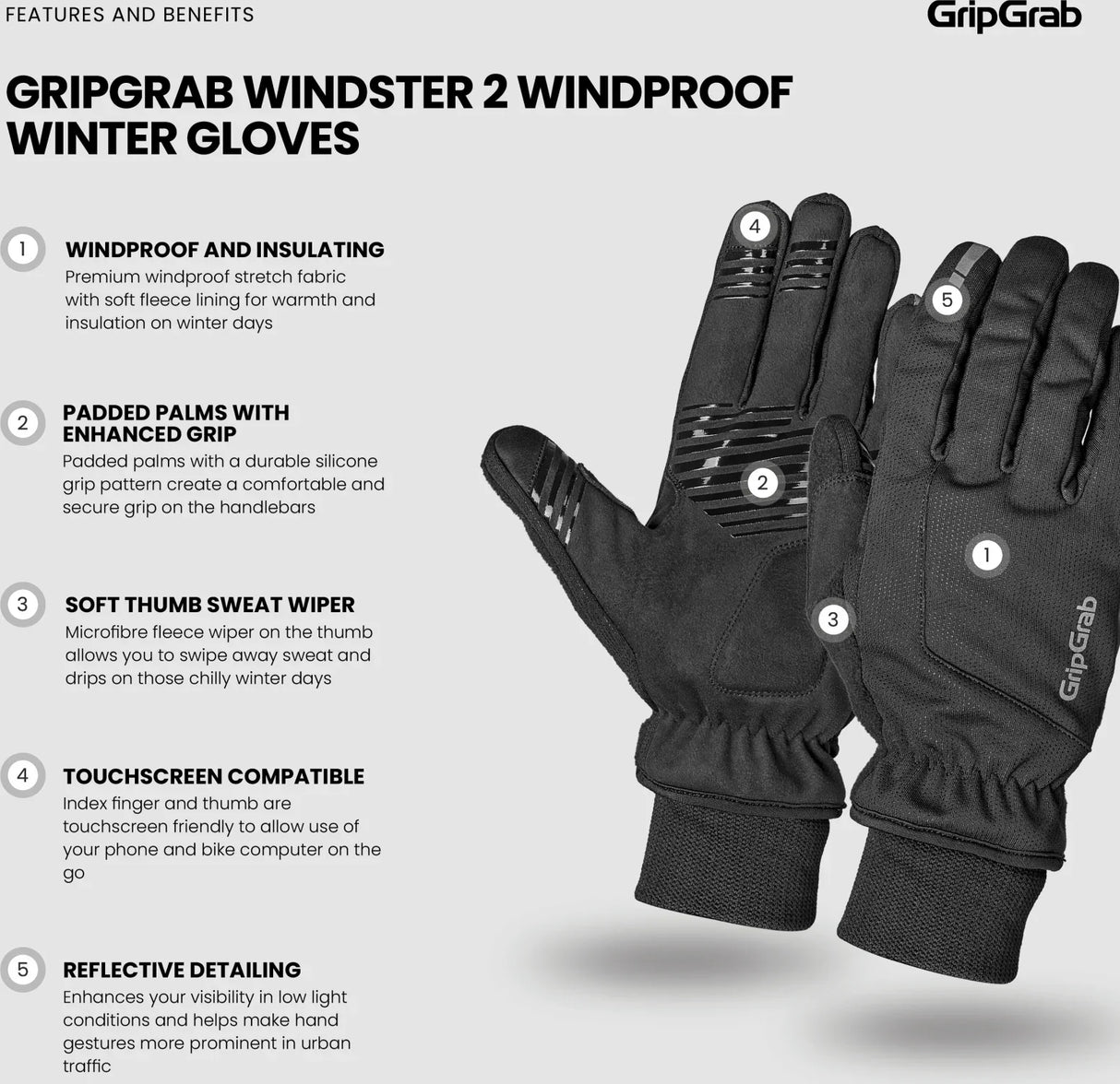 GripGrab Windster 2 Windproof Winter Gloves - Simple Bike Store