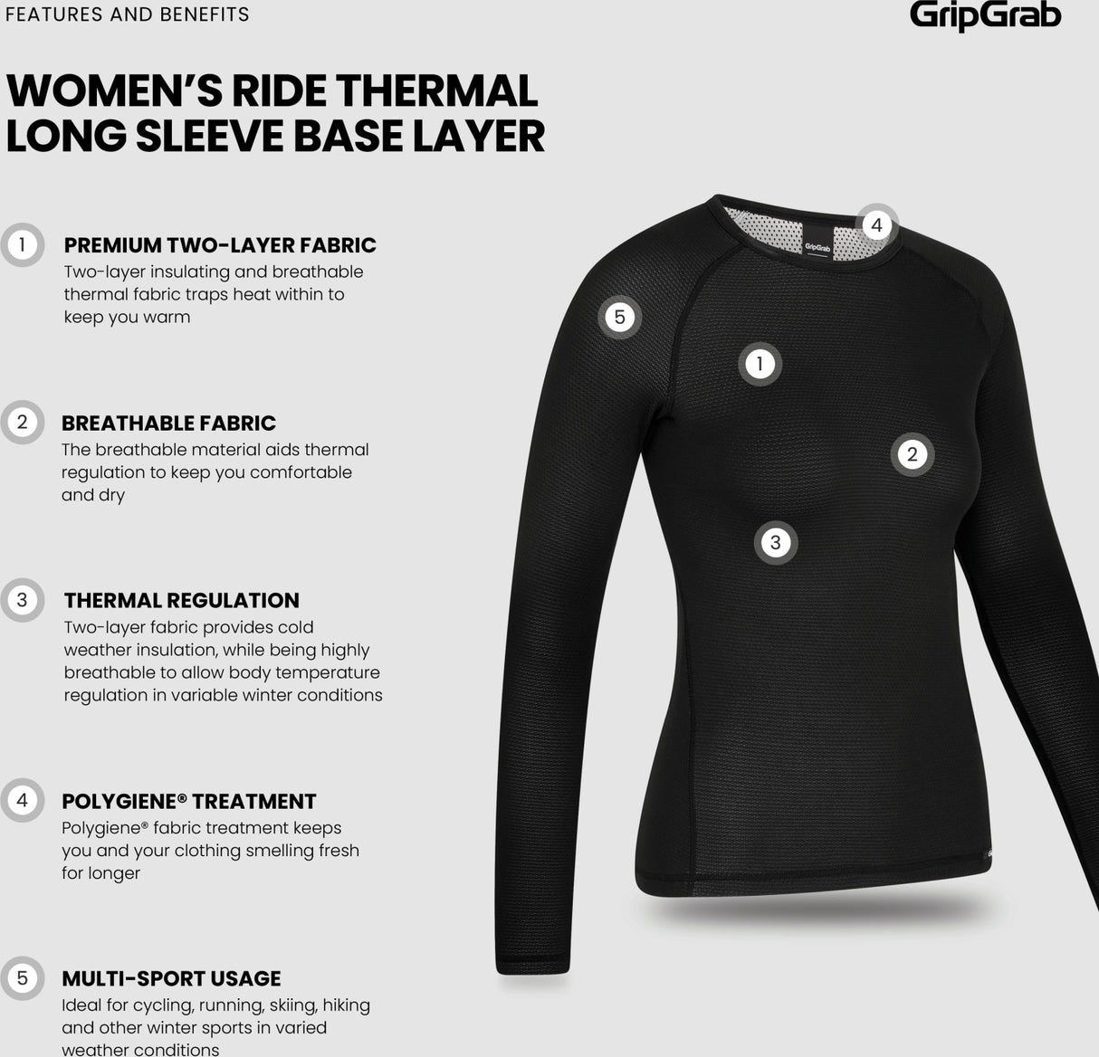 GripGrab Womens Ride Thermal Long Sleeve Base Layer