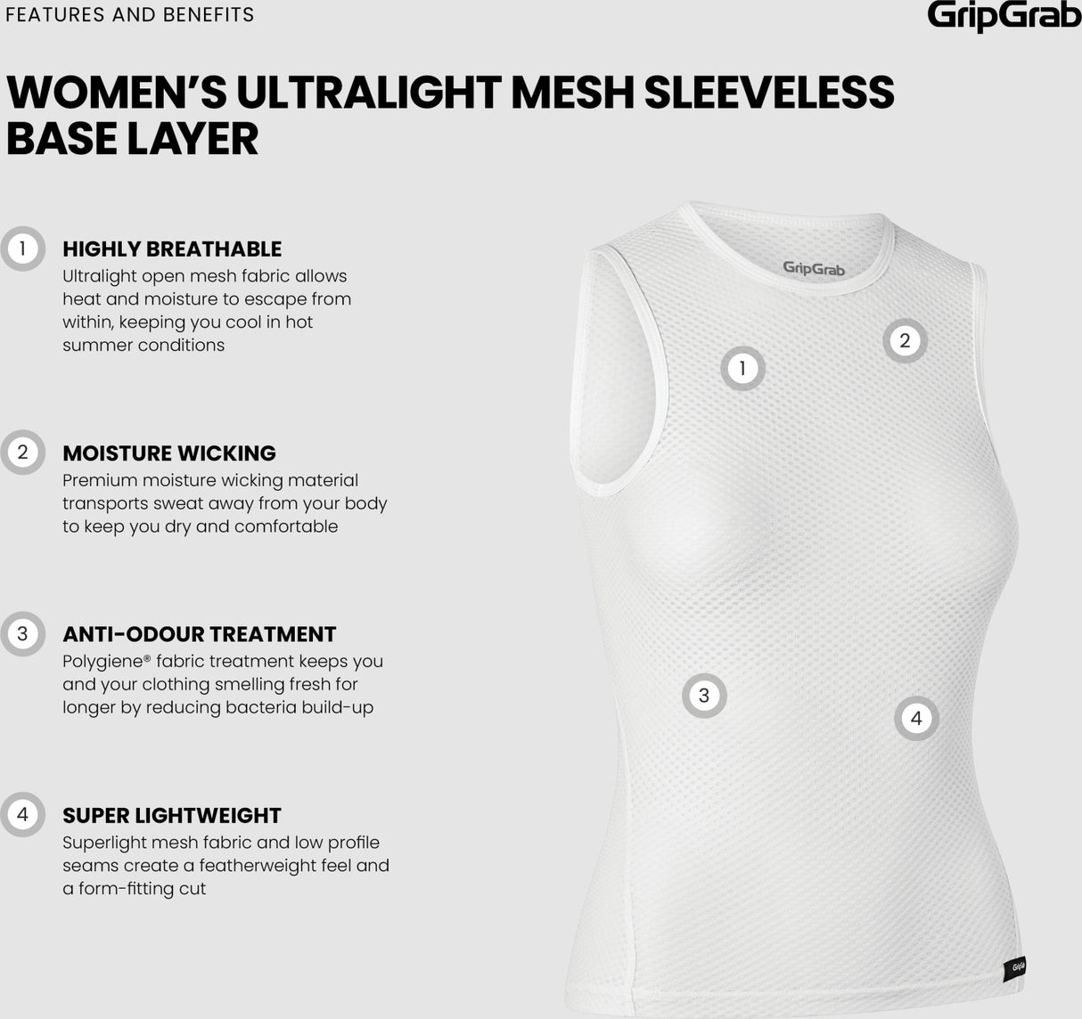 GripGrab Womens Ultralight Mesh Sleeveless Base Layer