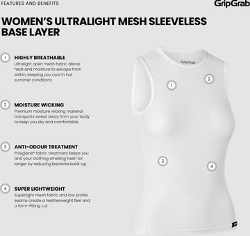 GripGrab Womens Ultralight Mesh Sleeveless Base Layer